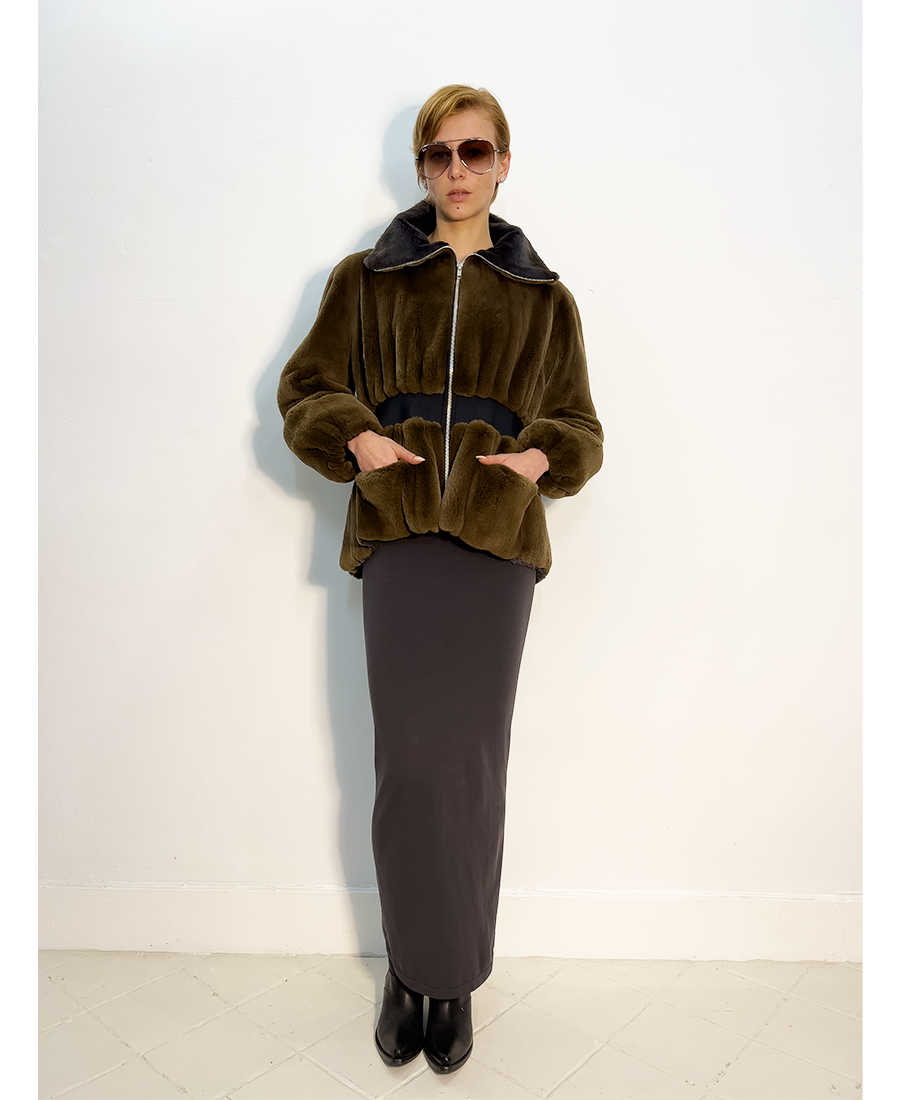'Yaël' Mustella fur & lycra zipper jacket