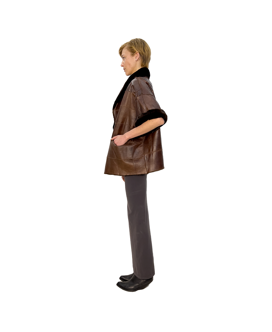 #1471 ‘CLARA SHORTSLEEVE’ REVERSIBLE MAHOGANI MINK & LEATHER