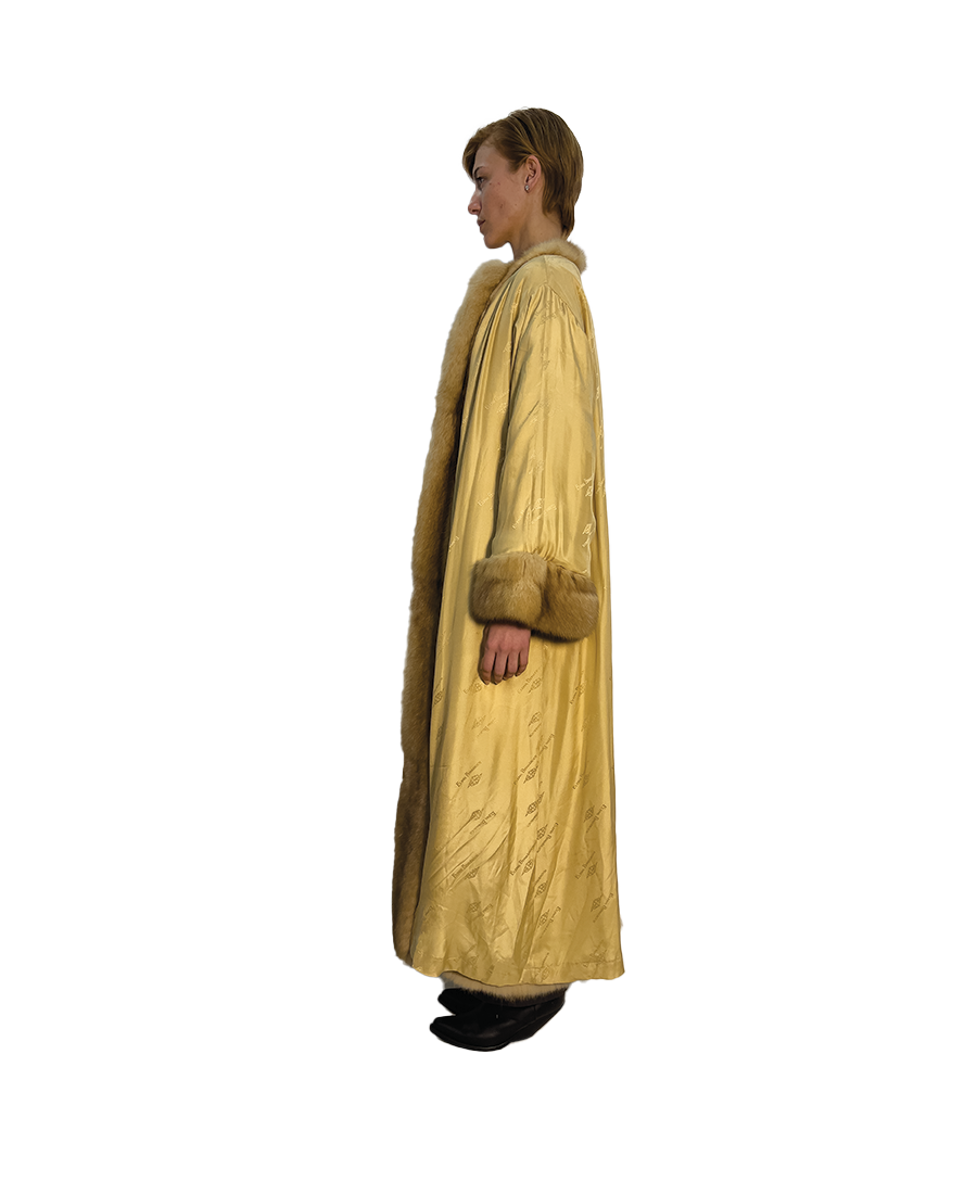 'ELENA' REVERSIBLE SABLE & SILK LINEN LONG COAT