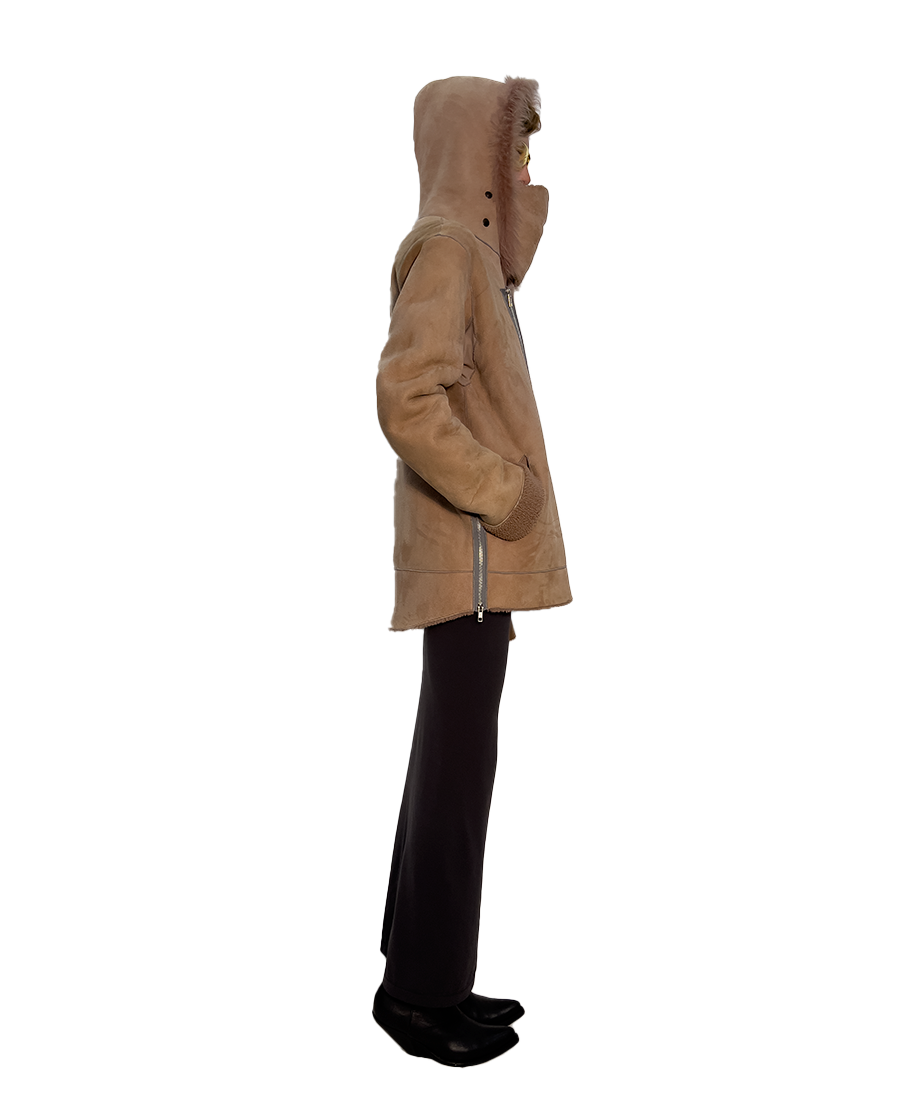 #391 MENSWEAR PINK SUEDE & SHORT HAIRED CURLED SHEARLING