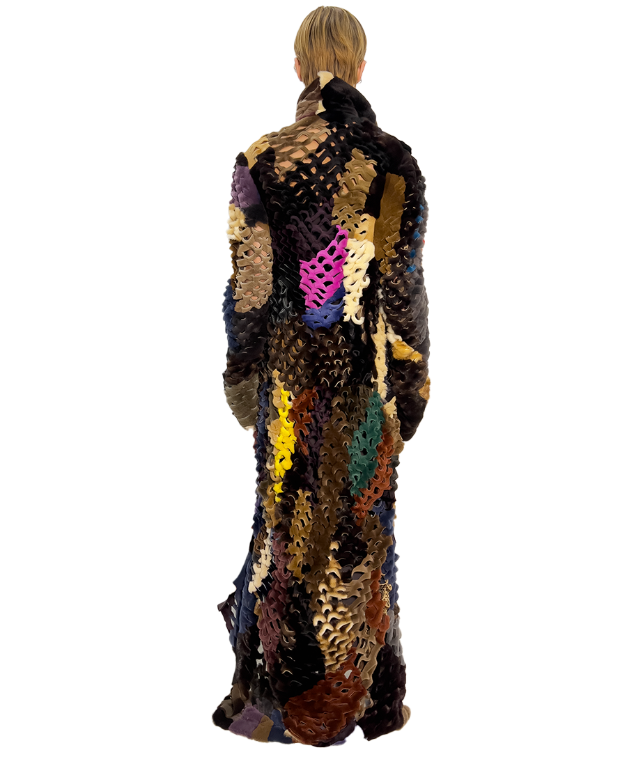 #988 PATCHWORK MINK MULTICOLOURED LONG COAT