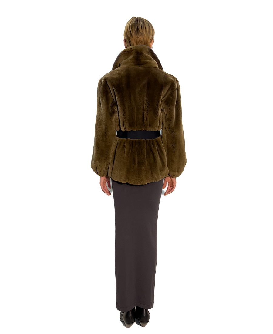 'Yaël' Mustella fur & lycra zipper jacket
