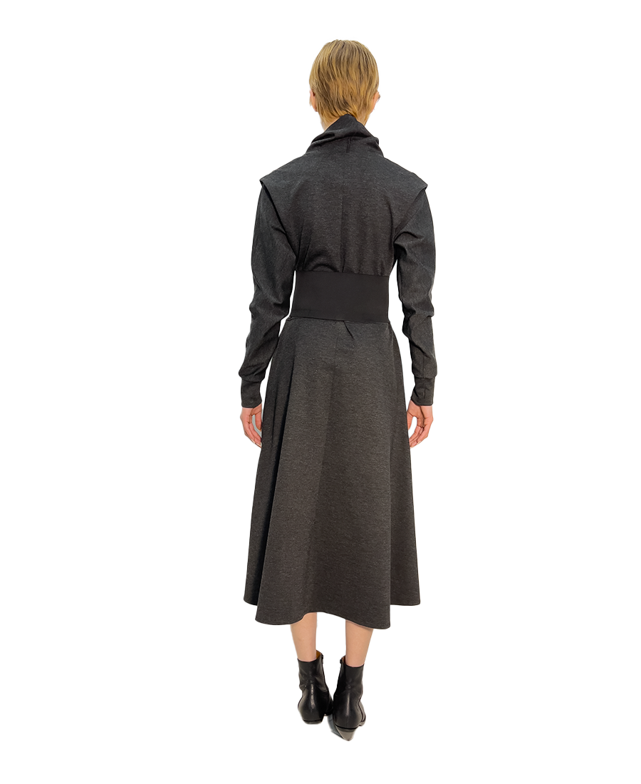 #441 ‘CATALINA’ COTTON DRESS, MINK & LYCRA BELT, AND PATCHWORK MIXED COLOUR COLLAR