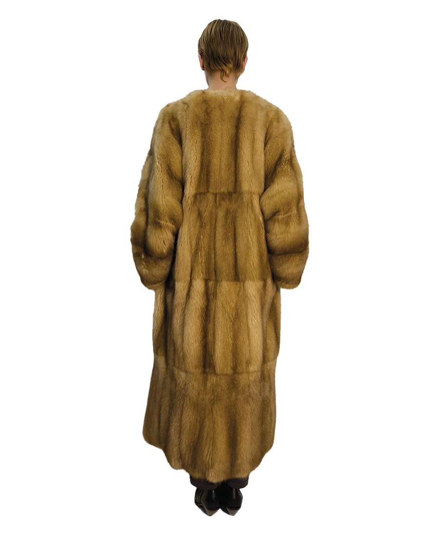 'ELENA' REVERSIBLE SABLE & SILK LINEN LONG COAT