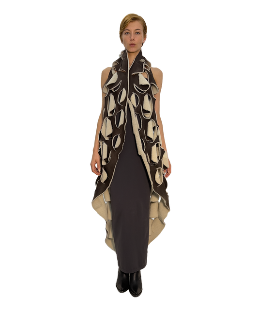 #411 'CERCLE' Reversible chocolate suede & white sheerling fur