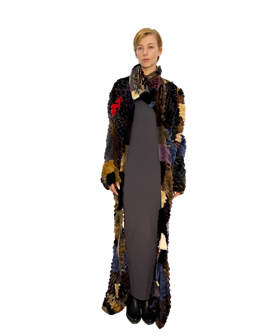 #988 PATCHWORK MINK MULTICOLOURED LONG COAT