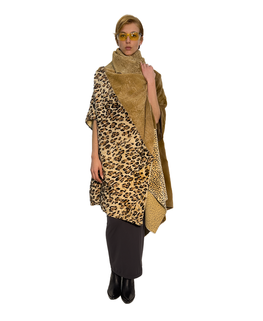 #391 PATCHWORK PRINTED ASTRACAN, PERFORATED BRENSHCUAN & MUSTELLA PONCHO