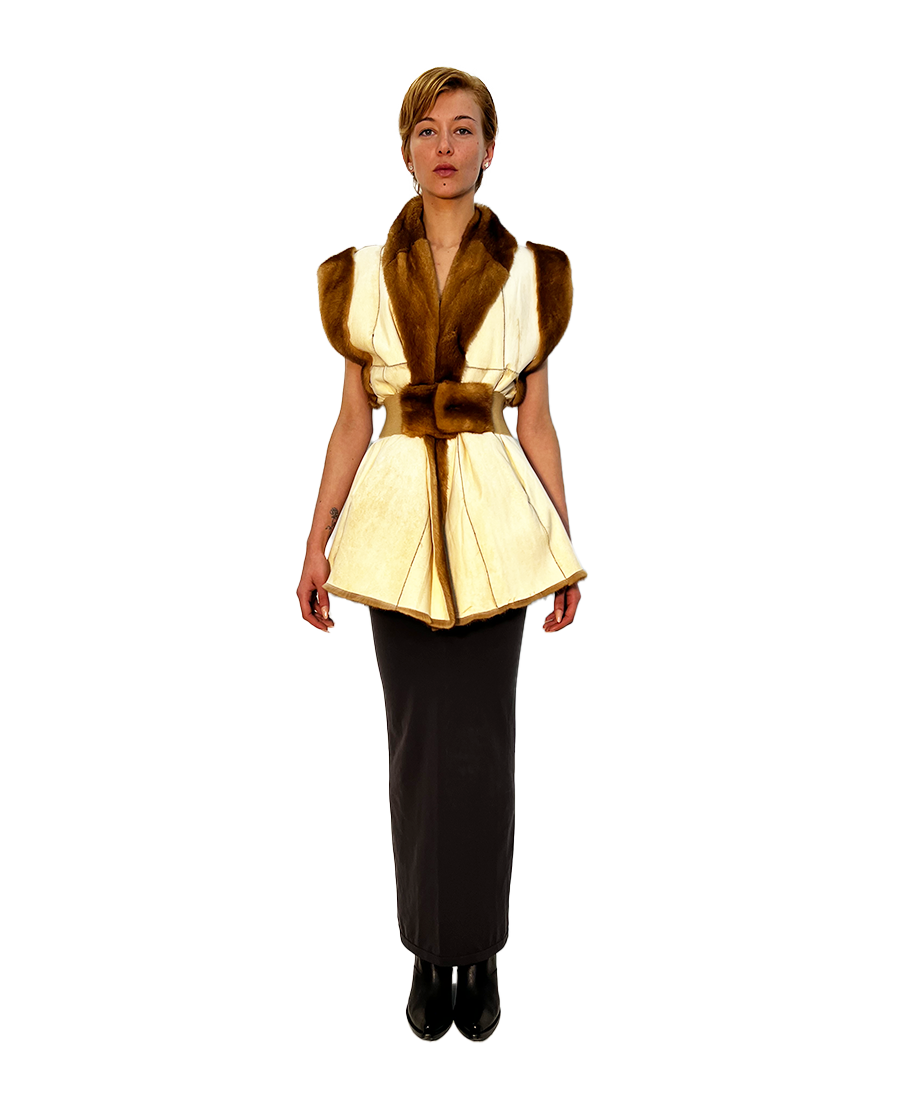 REVERSIBLE WHITE LEATHER AND GOLDEN MINK BELT GOLDEN MINK