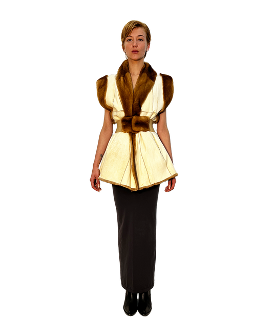 REVERSIBLE WHITE LEATHER AND GOLDEN MINK BELT GOLDEN MINK