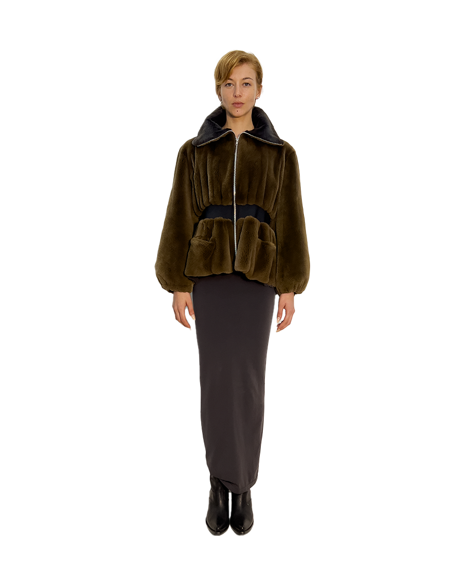 'Yaël' Mustella fur & lycra zipper jacket