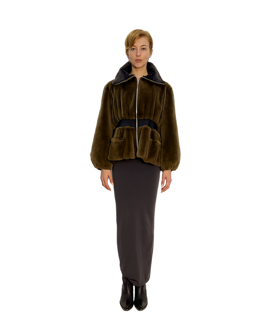 'Yaël' Mustella fur & lycra zipper jacket