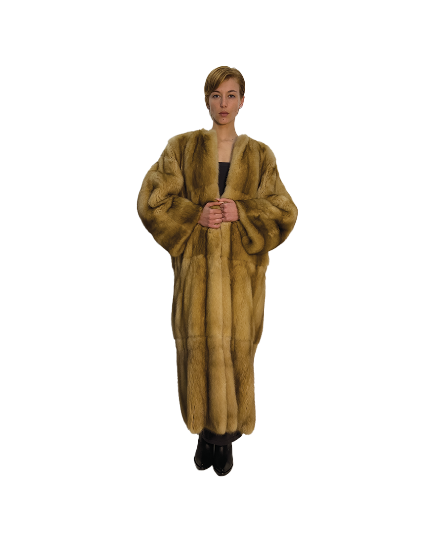 'ELENA' REVERSIBLE SABLE & SILK LINEN LONG COAT