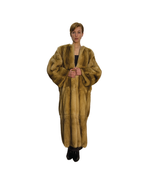 'ELENA' REVERSIBLE SABLE & SILK LINEN LONG COAT