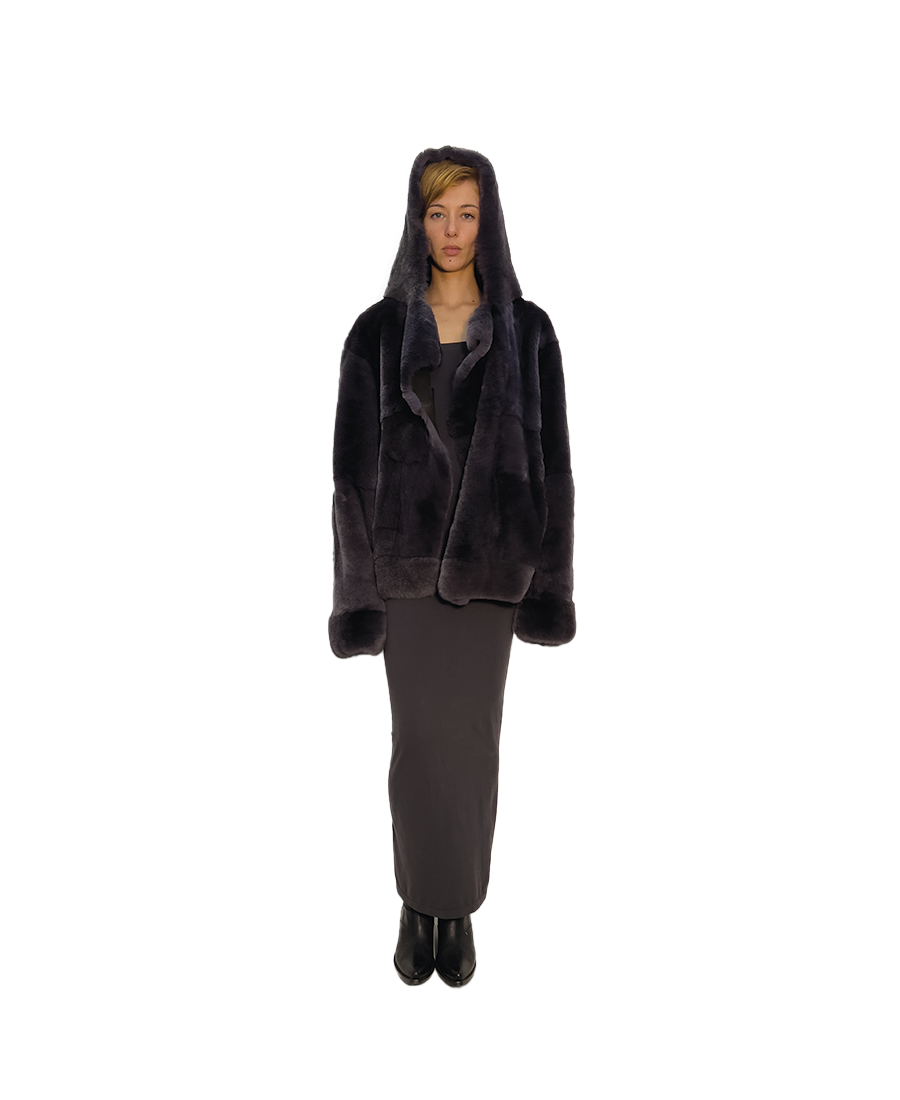 #391 REVERSIBLE CHINCHILLA OPEN HOODIE