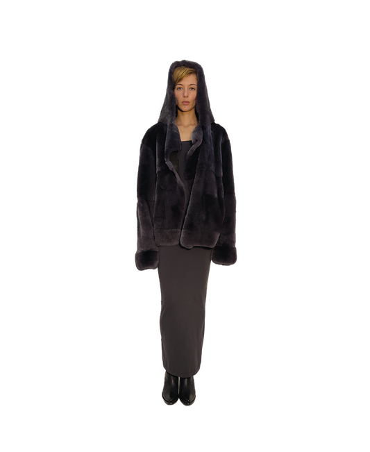 #391 REVERSIBLE CHINCHILLA OPEN HOODIE
