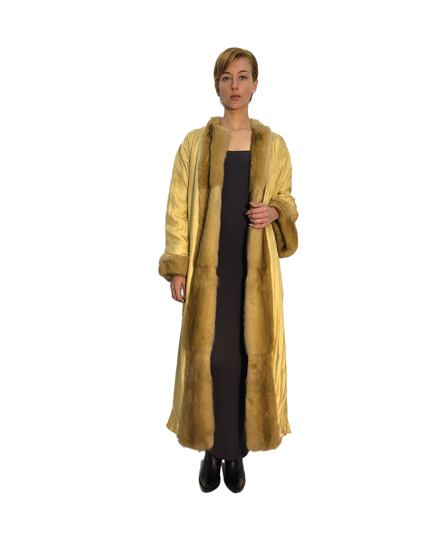 'ELENA' REVERSIBLE SABLE & SILK LINEN LONG COAT