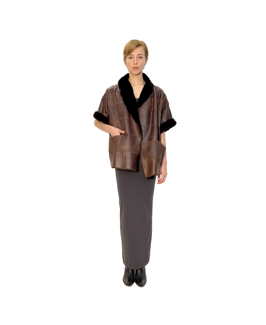 #1471 ‘CLARA SHORTSLEEVE’ REVERSIBLE MAHOGANI MINK & LEATHER