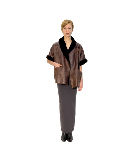 #1471 ‘CLARA SHORTSLEEVE’ REVERSIBLE MAHOGANI MINK & LEATHER