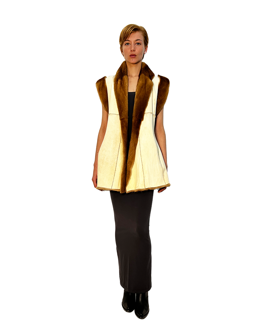 REVERSIBLE WHITE LEATHER AND GOLDEN MINK BELT GOLDEN MINK