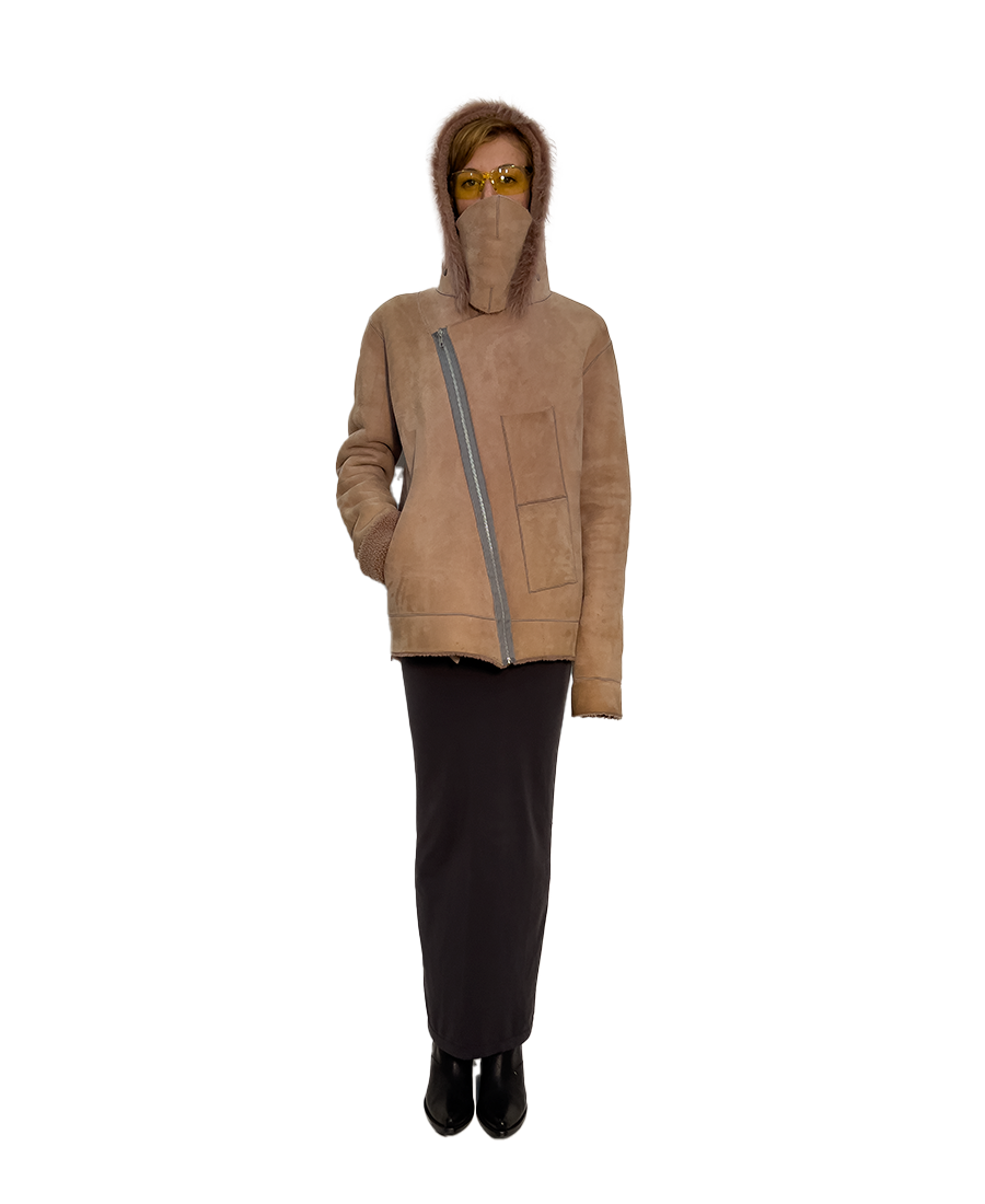 #391 MENSWEAR PINK SUEDE & SHORT HAIRED CURLED SHEARLING