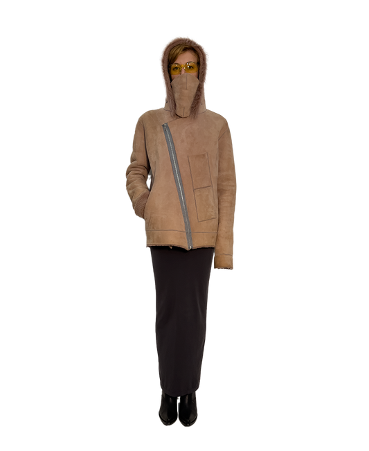 #391 MENSWEAR PINK SUEDE & SHORT HAIRED CURLED SHEARLING
