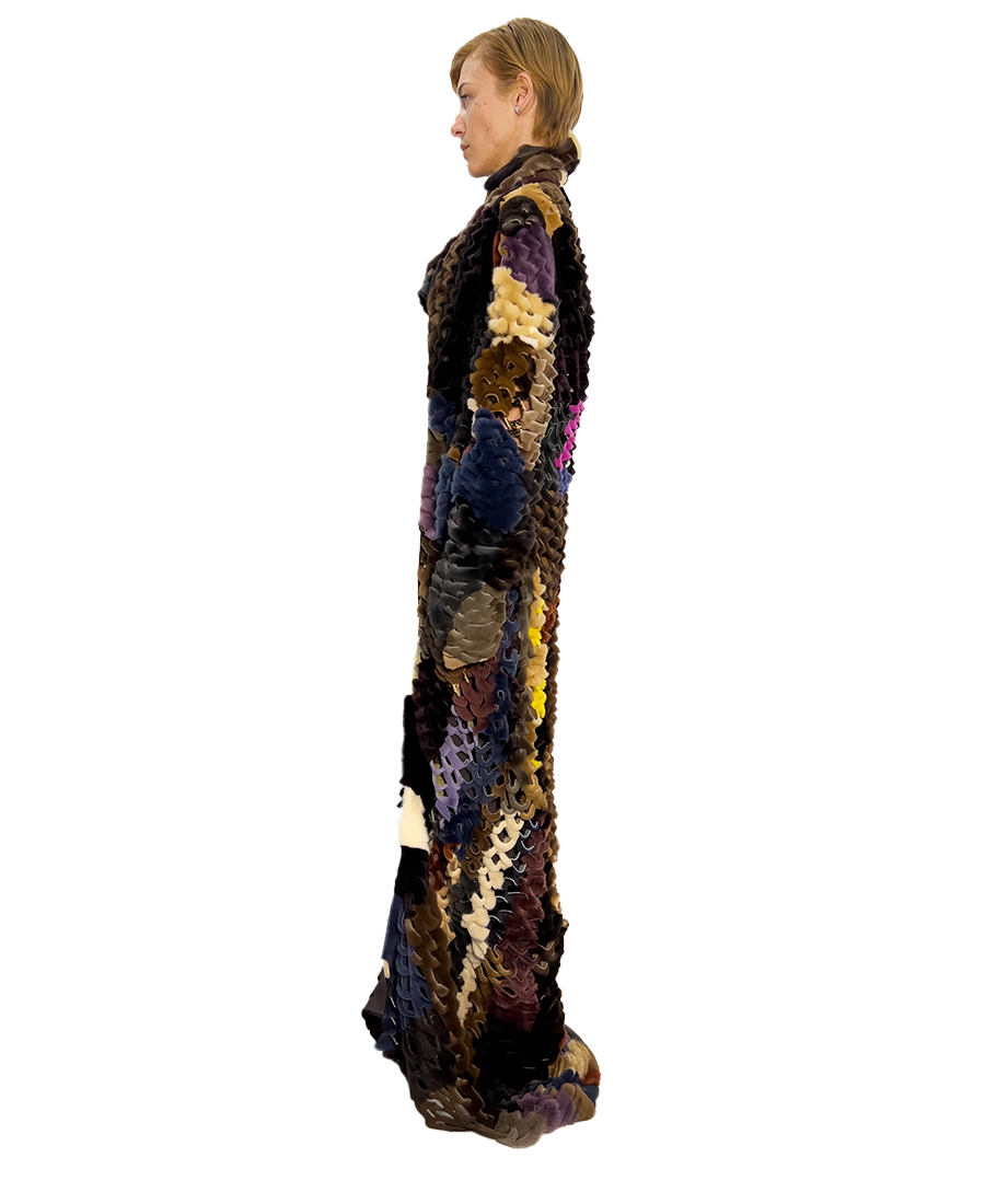 #988 PATCHWORK MINK MULTICOLOURED LONG COAT