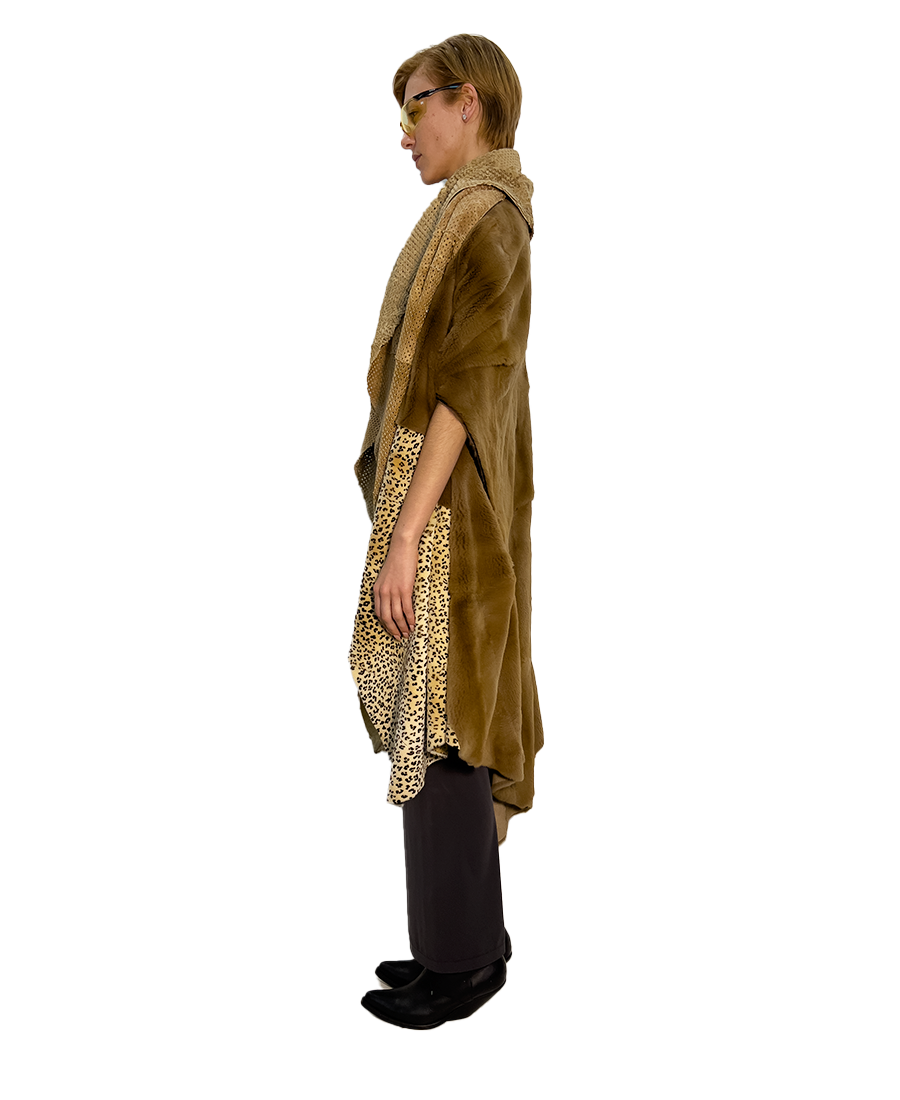 #391 PATCHWORK PRINTED ASTRACAN, PERFORATED BRENSHCUAN & MUSTELLA PONCHO