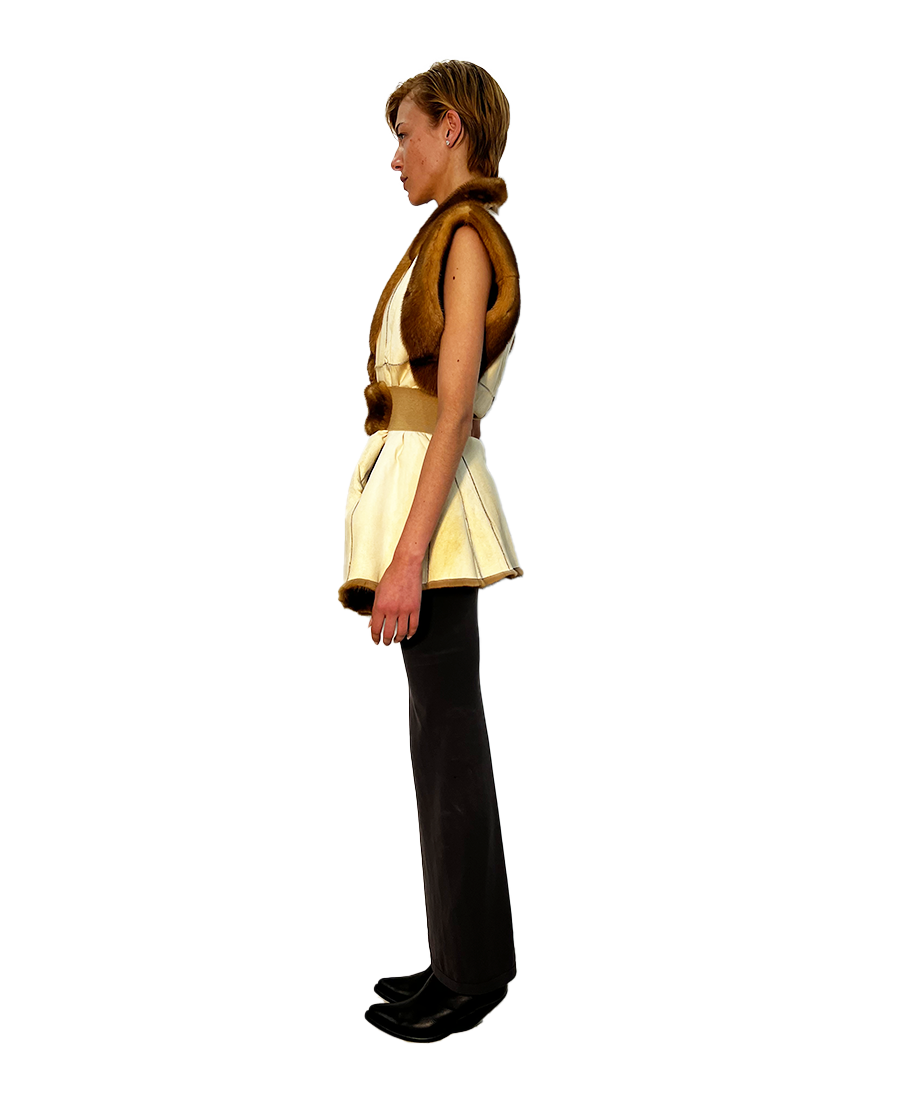 REVERSIBLE WHITE LEATHER AND GOLDEN MINK BELT GOLDEN MINK