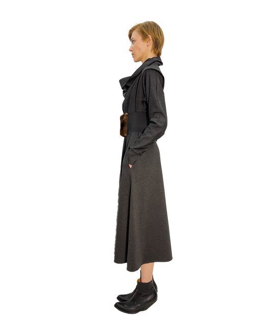 #441 ‘CATALINA’ COTTON DRESS, MINK & LYCRA BELT, AND PATCHWORK MIXED COLOUR COLLAR