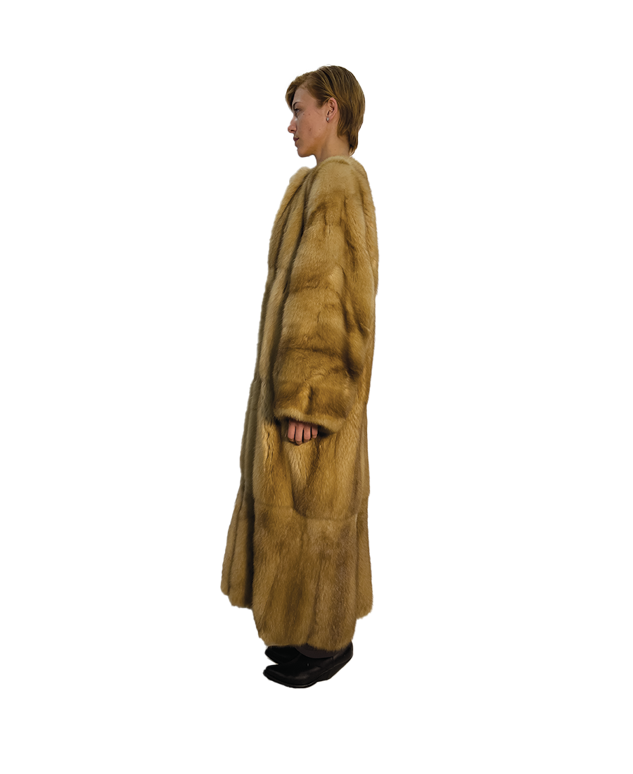 'ELENA' REVERSIBLE SABLE & SILK LINEN LONG COAT