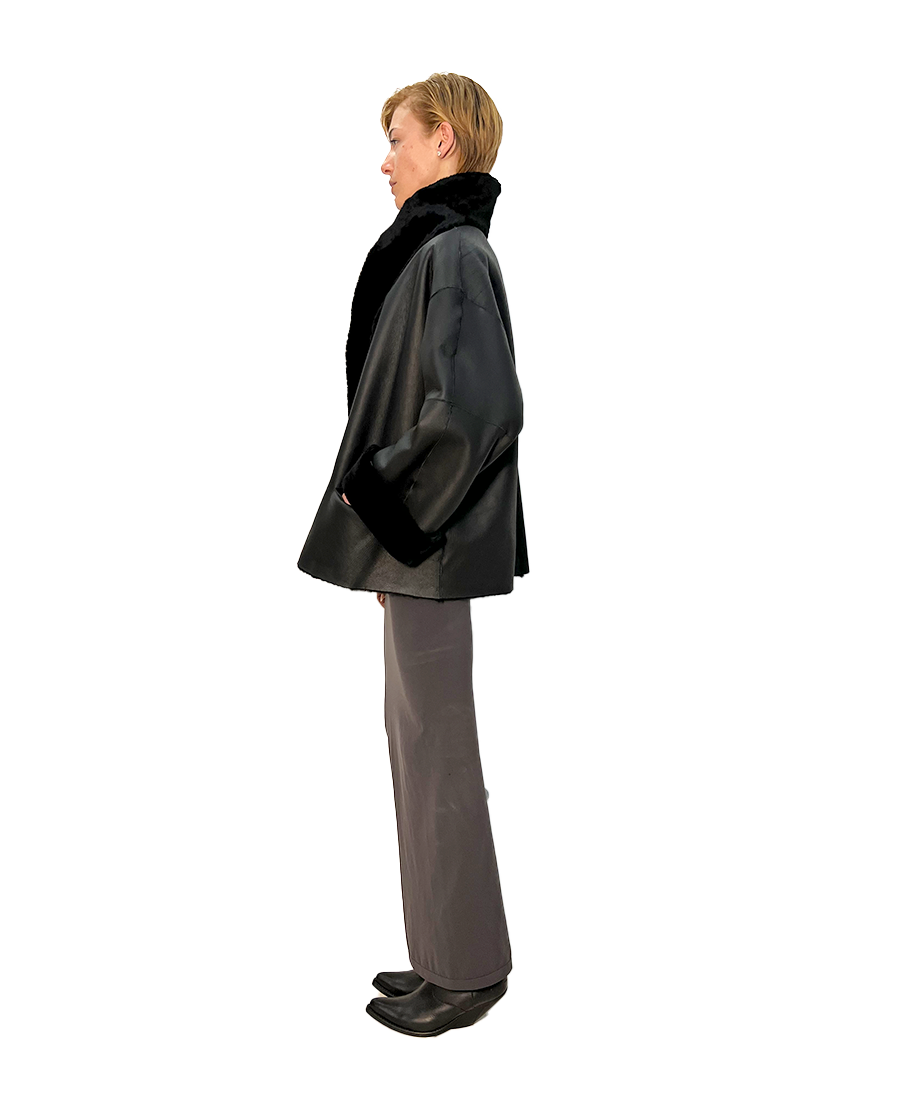 REVERSIBLE BLACK LEATHER & SHEARLING