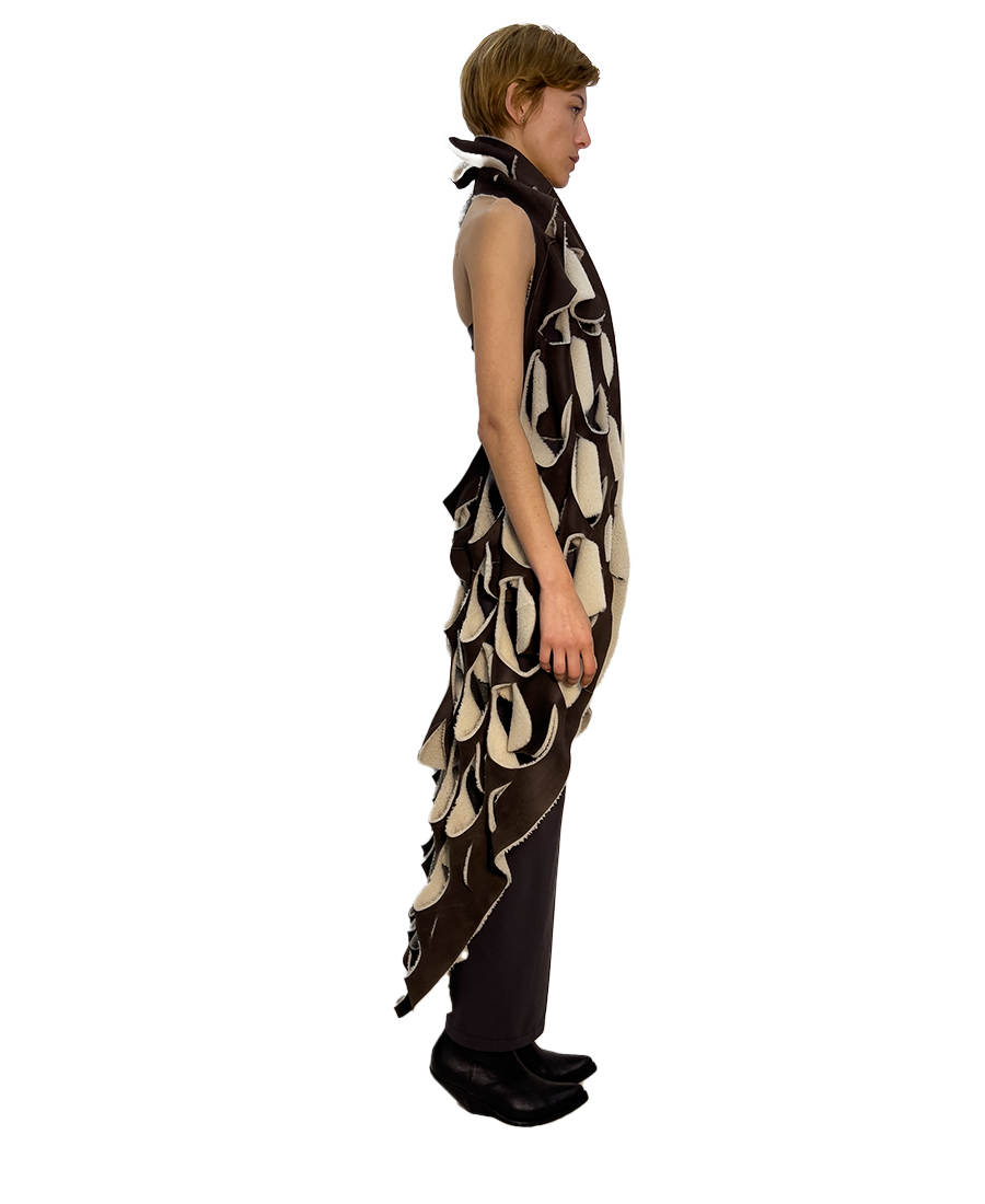 #411 'CERCLE' Reversible chocolate suede & white sheerling fur