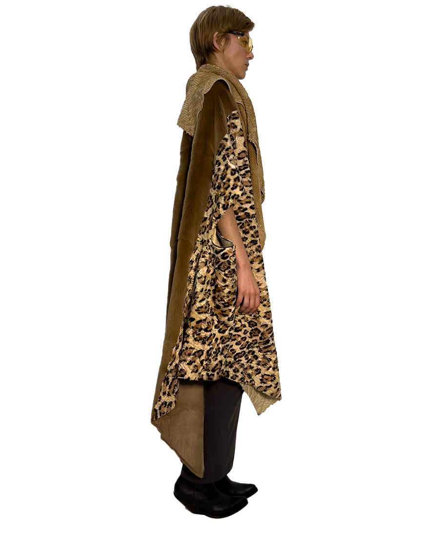 #391 PATCHWORK PRINTED ASTRACAN, PERFORATED BRENSHCUAN & MUSTELLA PONCHO